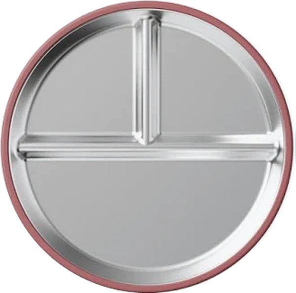 A stainless steel divided kids plate