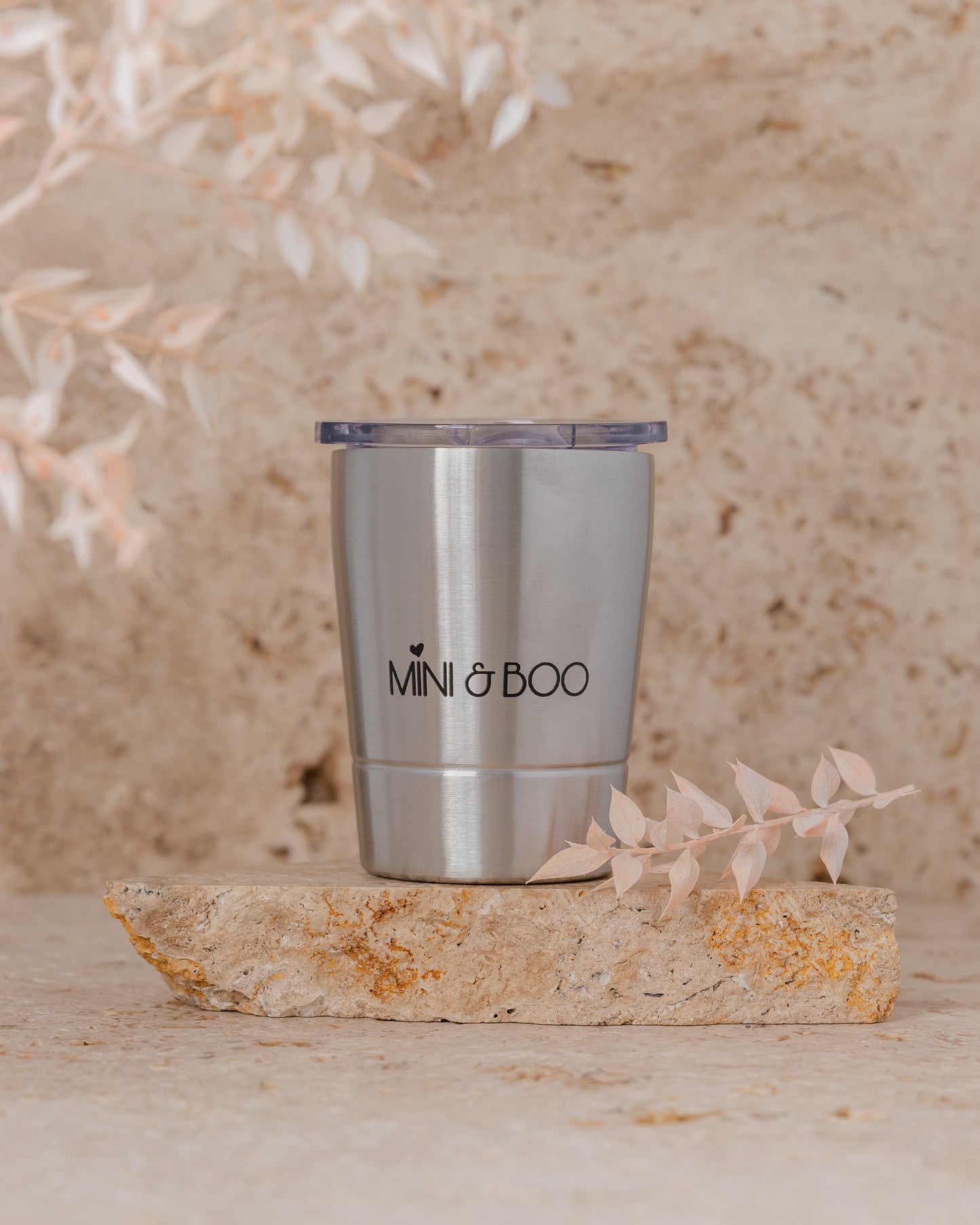 Mini and Boo stainless steel double-walled tumbler cup 220 ml – multipurpose sip & snack tumbler, keeps drinks warm or cool, compatible with silicone lid, hand-wash only.